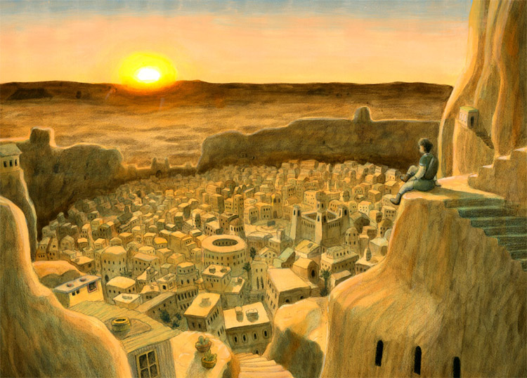 見開き砂漠の街のイメージ
